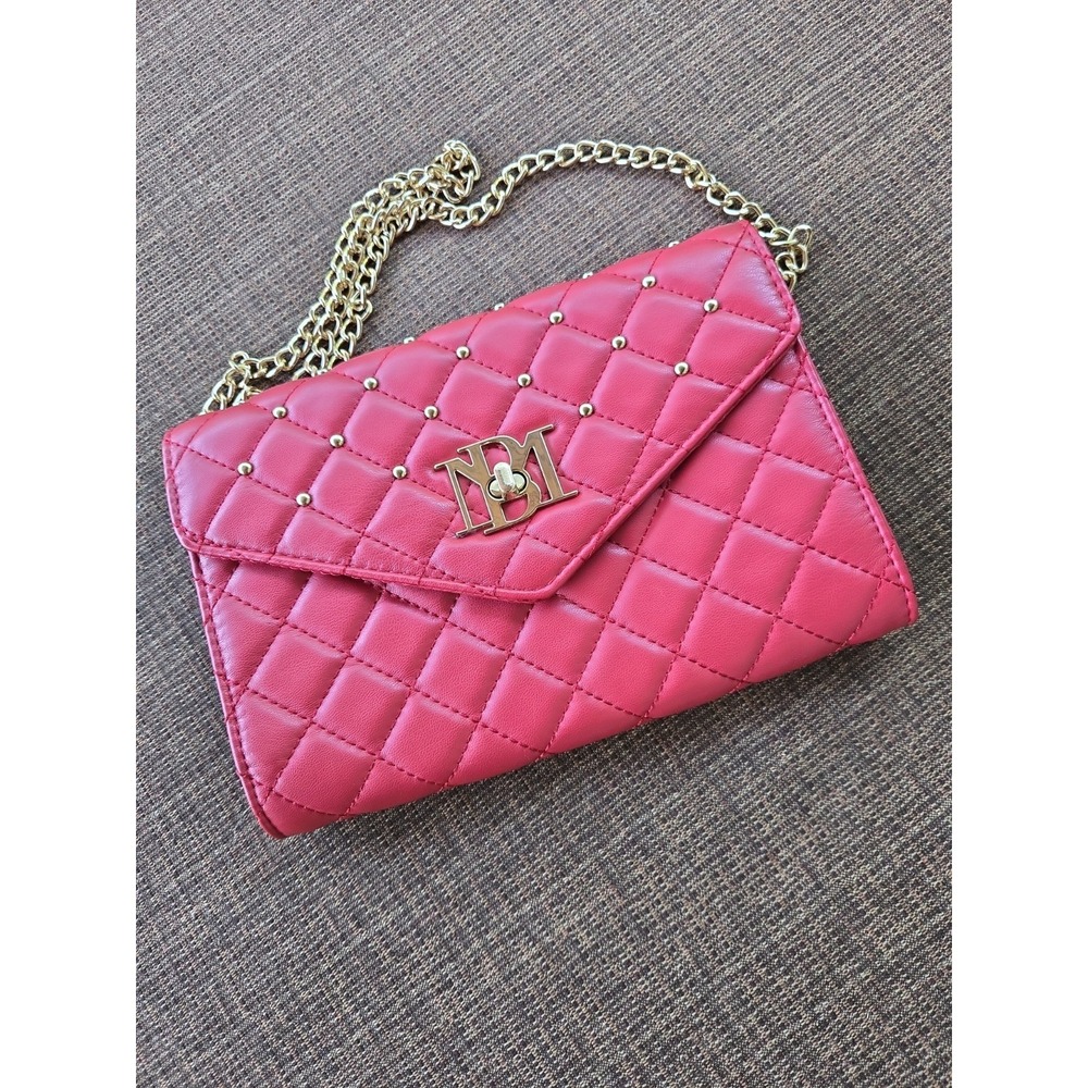 Badgley Mischka Clutch Crossbody Women OS Red Quilted Vegan Leather Gold Link